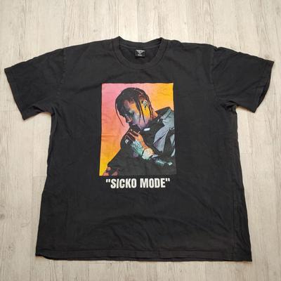Travis Scott Astroworld Sicko Mode Men's T-Shirt Hip-Hop Rap Tee Size XXL Black