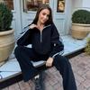 Womens Striped Tracksuit Set Loose Long Sleeve Half-Zip Sweatshirt Drawstring Pants Streetwear