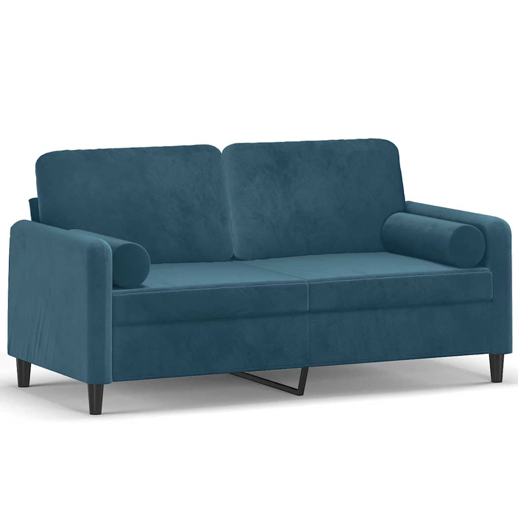 Vidaxl 2-Osobowa Sofa Z Poduszkami, Niebieska, 140 Cm, Aksamit