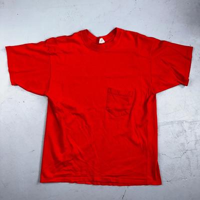 Le Breve Pocket USA VTG T Shirt 90s Red No Print Lot 1 Single Stitch Basic