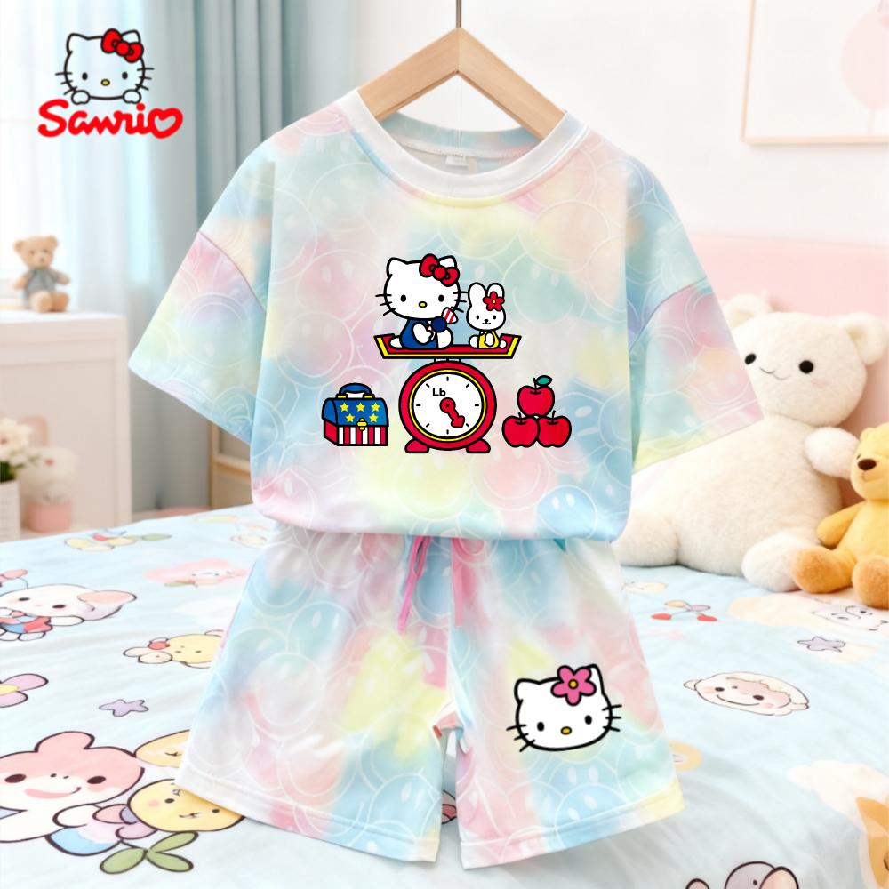 

Літні Кавайні Набори Hello Kitty Дихаючі М які Дитячий Одяг Для Маленьких Дівчаток Милий Мультяшний 3D Принт Короткий Рукав Тонкий Дво peças 150
