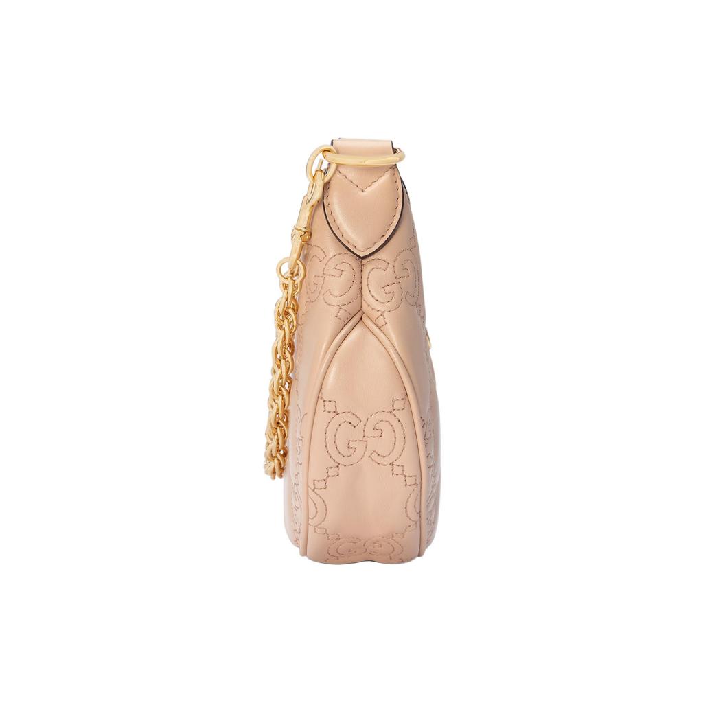 Gucci GG Matelassé Gold Logo Chain Leather Crescent Bag Women Shoulder Bag Beige 739736-UM8IG-9500