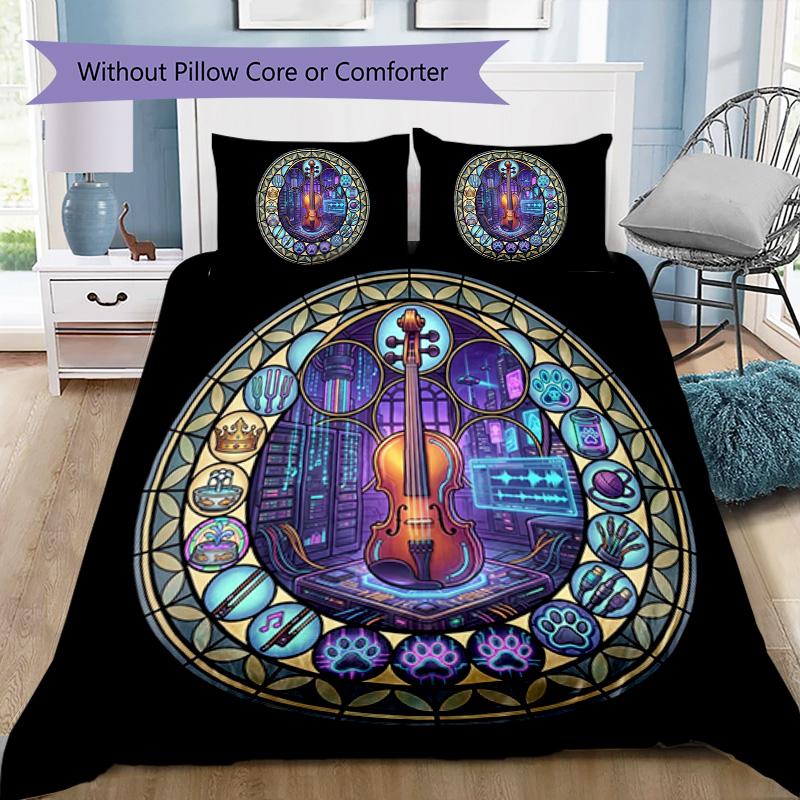 Cybernetic Violin Symphony Pattern Bedding,Quilt Set Quilt Cover Pillowcase Home Birthday Gift (1 * duvet cover + 2 * pillowcase, without core)