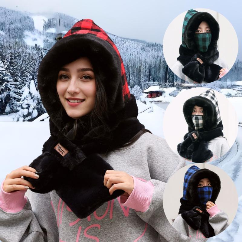 Hat and Scarf Integrated Women's Winter Cycling Windproof Hat, Cold-proof and Warm Versatile Plush Thickened Versatile Round Face Ear Protector