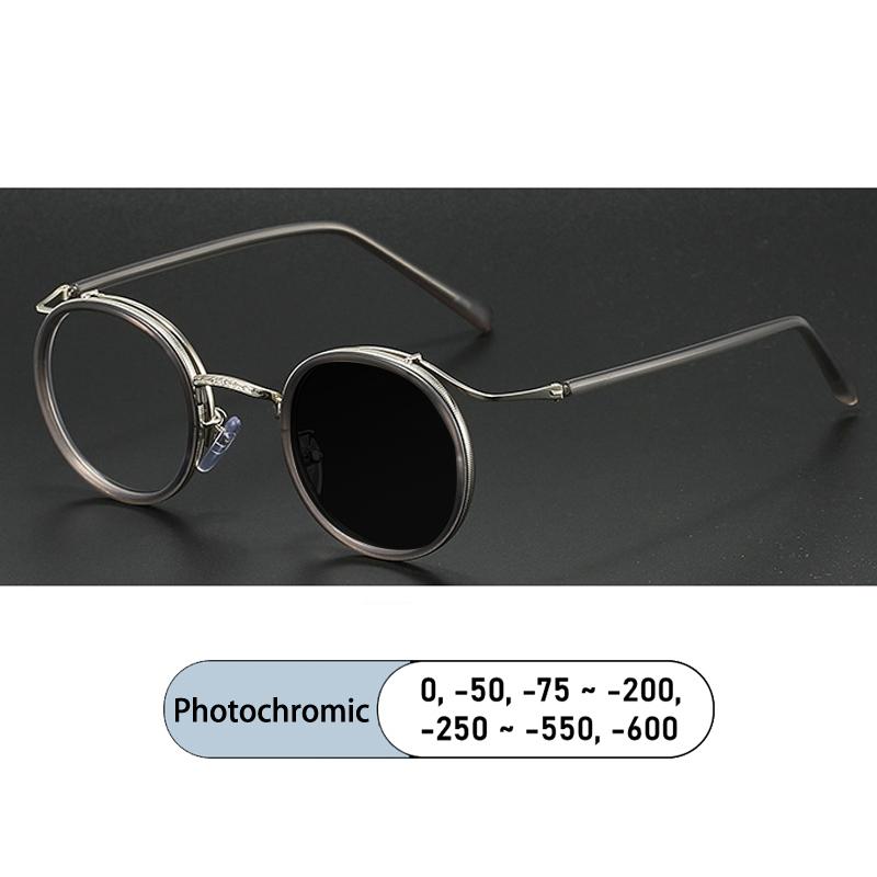New Fashion Luxury Round Alloy Frame Myopia Glasses Anti Blue Light Men Near Sight Eyeglass Prescription
