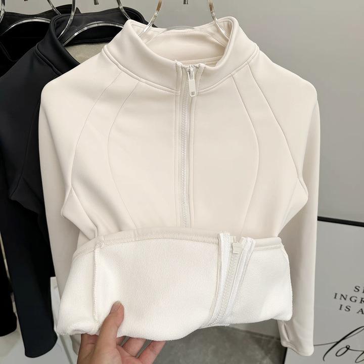 Women's Slimming Fleece-Lined Yoga Jacket - Windproof, Warm, Double Zipper, Versatile, Spring Sports Top