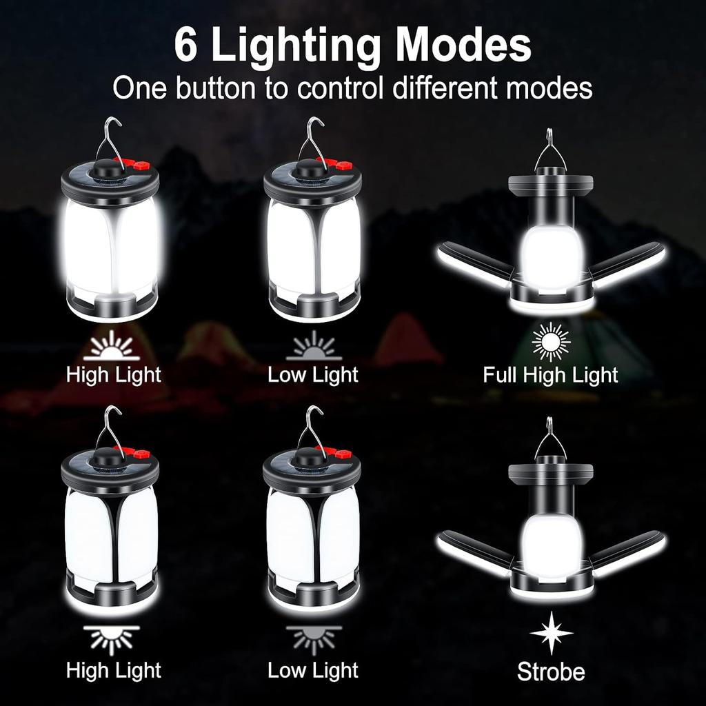 1-5PCS Camping Lantern LED Lamp with 6 Light Modes Ultra Bright LED Tent Lamp USB & Solar Rechargeable Hiking Lights for Fishing
