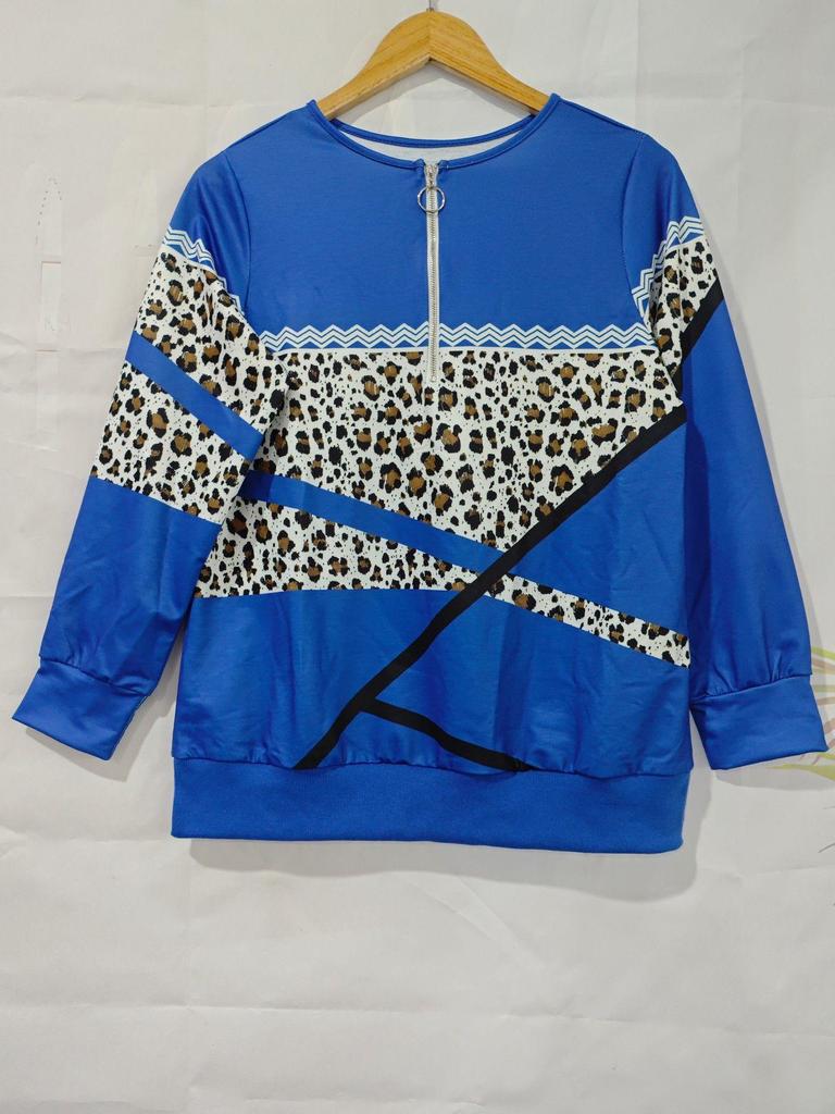 Women's European V-Neck Zipper Top - Autumn/Winter Long-Sleeve Print