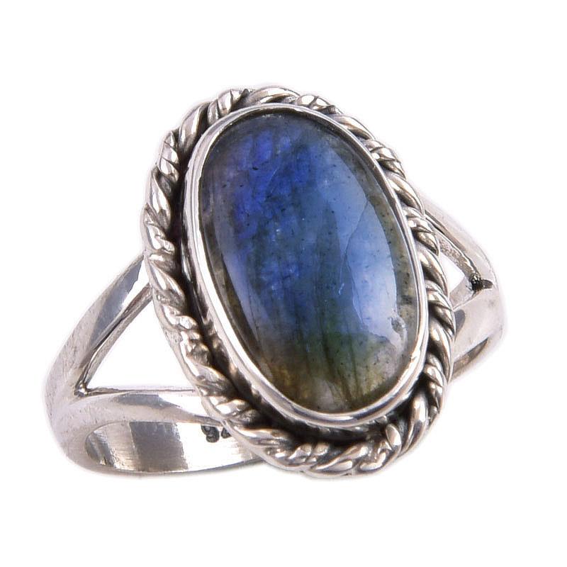 Natural Labradorite Gemstone 925 Solid Sterling Silver Jewelry Ring S.5.5 R4E58