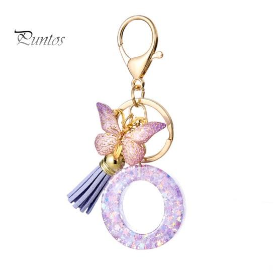 Letter A-Z Key Holder Purple Series Keychain Pendant, Sequins Star Initial Charm Chain with Butterfly Tassel Design, for Bag Purse Backpack Non-fading