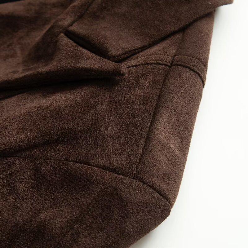 New in autumn, European and American fashion temperament, elegant lapel frosted fleece waist jacket