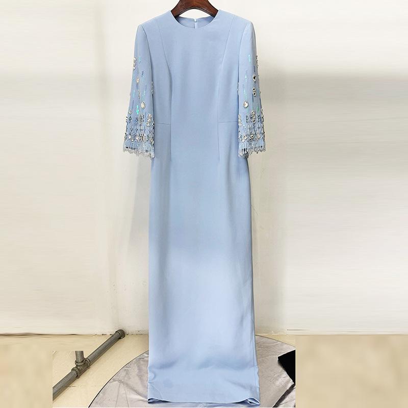 

2026 European & American Luxury Evening Gown: Fashionable Long Skirt with Heavy Beading & Rhinestones XL небесно-голубой