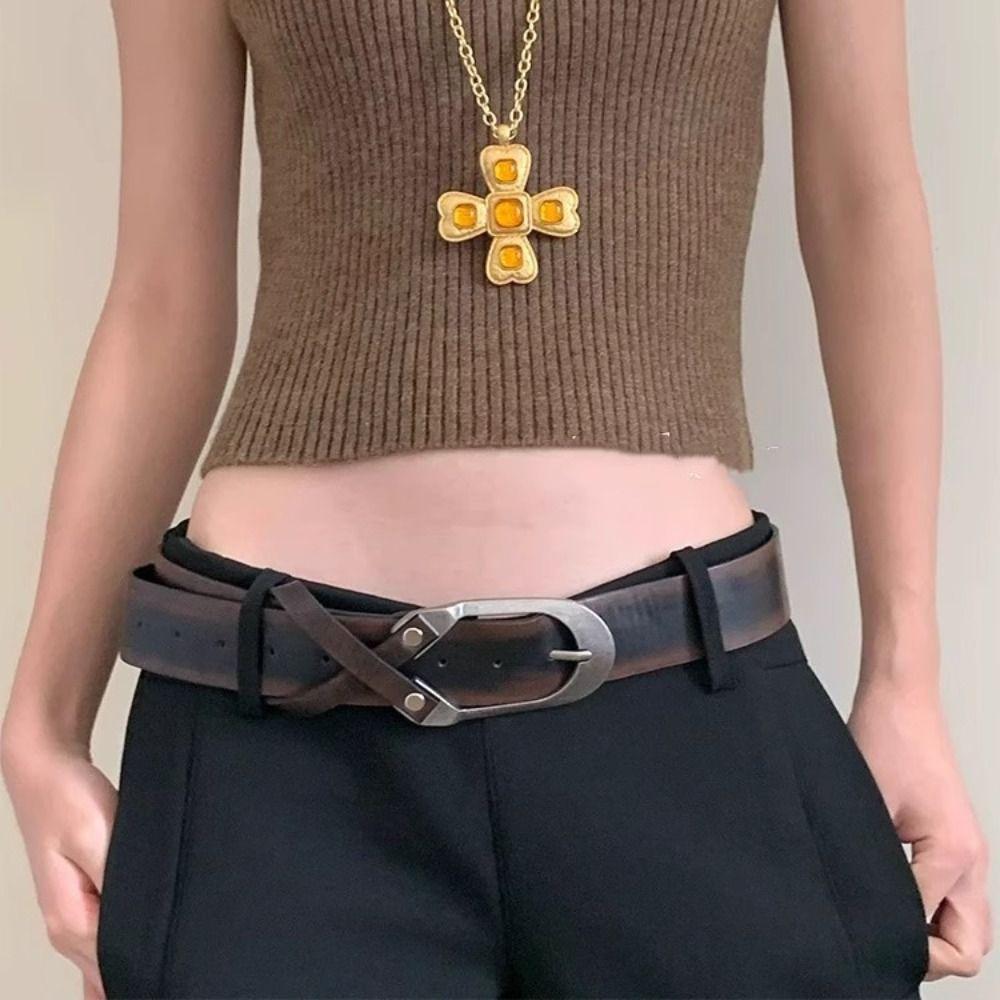 Vintage Women's Belt Pu Leather Dress Jeans Belt Trendy Cross Waist Belt  Unisex