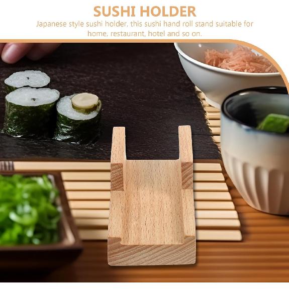 Amosfun Japanese Wooden Sushi Holder - Traditional Sushi Rack Taco Holder for Home Restaurant Party Use 3.54 X 1.96 X 1.57 Inches