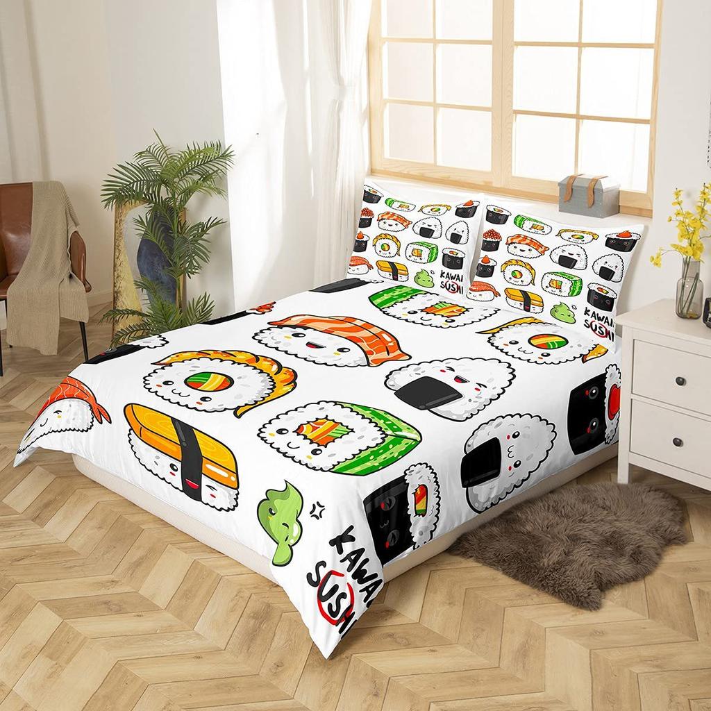 Three-Piece Catering Rice Ball Animation Digital Printing Quilt Pillowcase Bedding