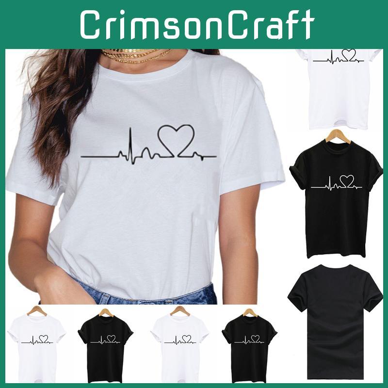 Comfortable Crew Neck Heart Print Blouse For Women In Soft Casual Fabric