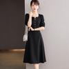La Chapelle 2026 French Retro Square Neck Midi Dress