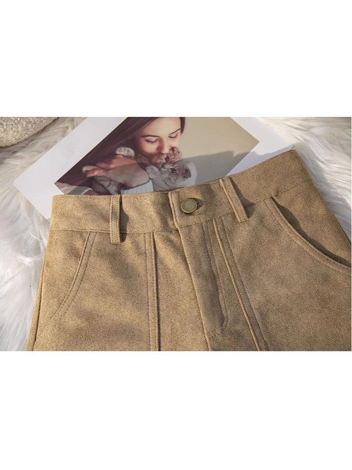 Women's 2025 Retro Suede Wide-Leg Shorts - Casual Winter Bootcut with Large Pockets