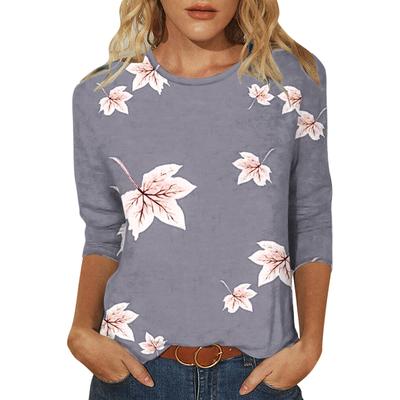 Spring and Autumn Round Neck Maple Leaf Pattern 3D Printed Top Fashionable Casual Long Sleeved Women's T-shirts