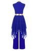 Praise Dance Costume for Kids Girls: Asymmetrical Sleeveless Metallic Dress & Comfortable Wide-Leg Pants with Elastic Waist