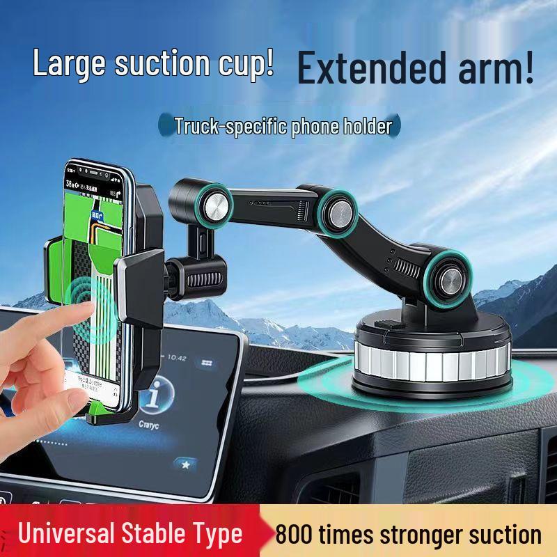 Universal Car & Truck Phone Holder with Rotating Suction Cup for Dashboard & Windshield; Shockproof Design.