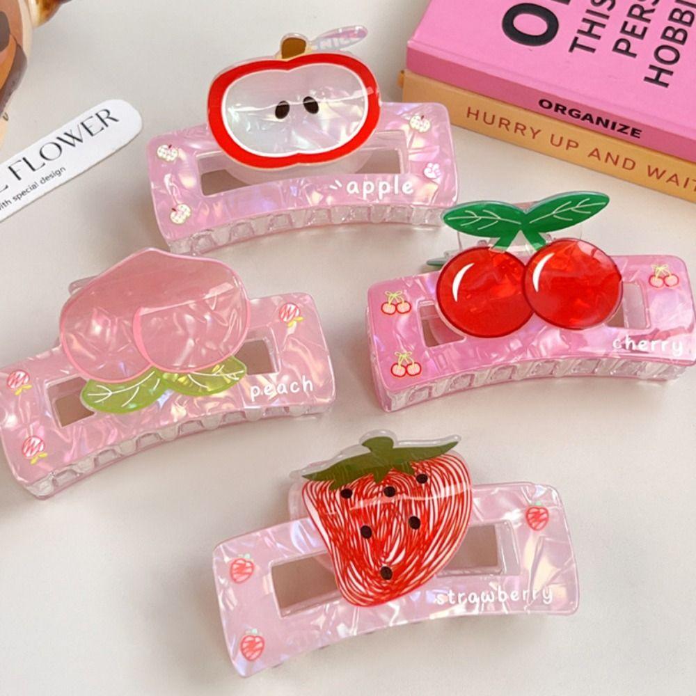Cute Fruit Acetate Claw Clip Watermelon Ponytail Shark Clip Elegant Strawberry Shark Clip Daily