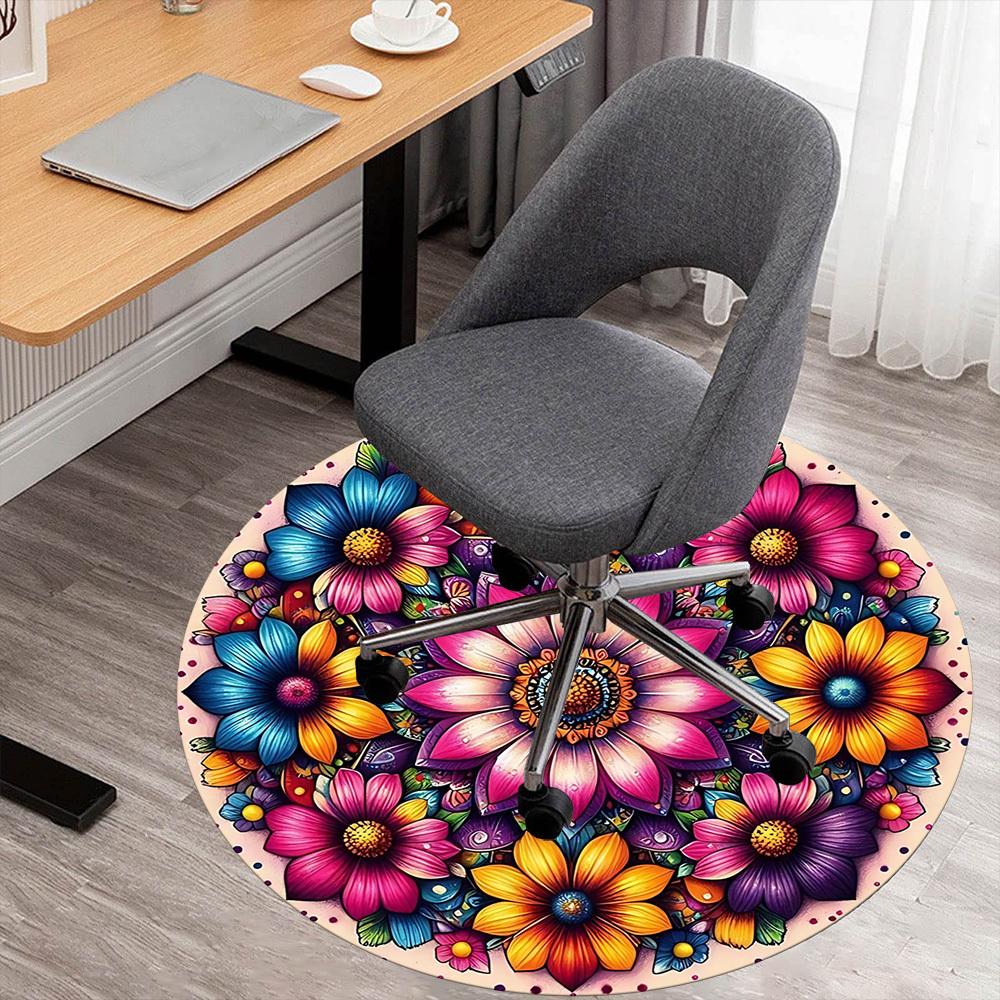 

1pc Flower Mandala Round Chair mat office Area Rug - Non-Slip, Floor Mat for Office, Bedroom, and Indoor Decor p127101 80cm by 80cm