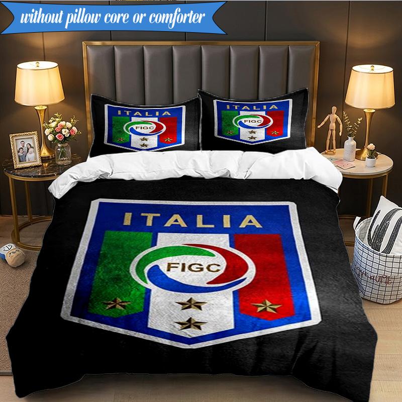 3PCS Italy Football Crest Bedding Set 2D Printing (Includes 1 Duvet Cover + 2 Pillowcases Coreless), Bedroom decor,Fan gift