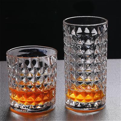 300ml/330ml Sklenice s diamantovým reliéfem Vynikající sklenice na whisky Sklenice na koktejly a brandy Prémiové sklenice na pití Sklenice na džus a nápoje