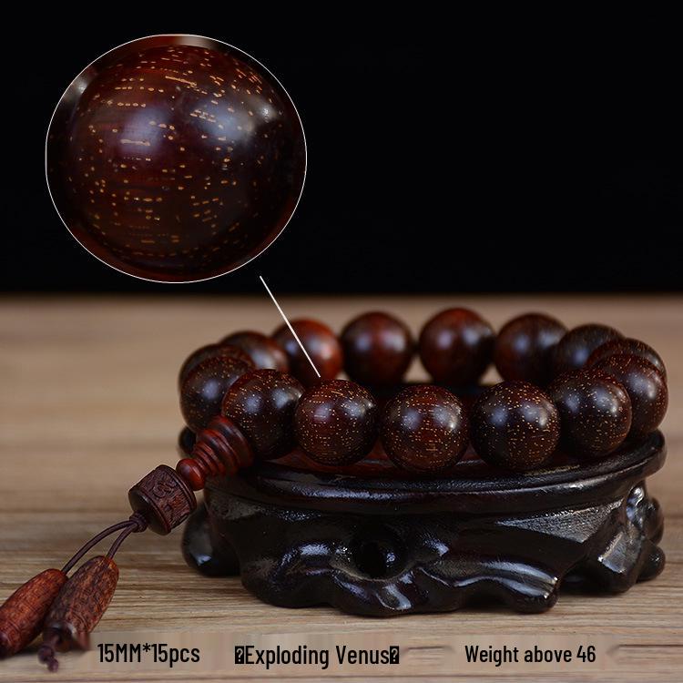 Zambia Blood Sandalwood Beads Bracelet: High-Density Small-Leaf Red Sandalwood with Gold Star Design, Prayer Beads.