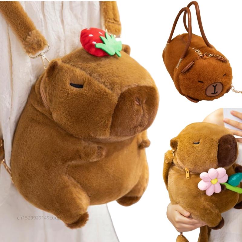 Muñeco de Peluche de Capibara Lindo de Dibujos Animados de 30 cm Mochila Fruta Fresa Naranja Flor Capibara Peluche Bolso Decoración del Hogar Regalo Para Niños
