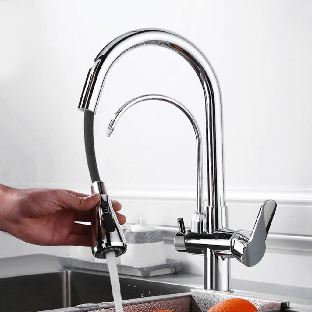 G1Celsius2 Modern 3 In 1 Filter Purifier Kitchen Faucet Double Handle PullOut Sink Hot Cold Water Tap(Electroplated )