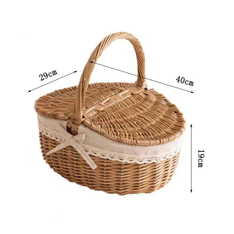 Woven Rattan Picnic Storage Basket Portable Outdoor Food Toy Organizers Basket with Lace Decor Home Travel Picnic Organizer Gift