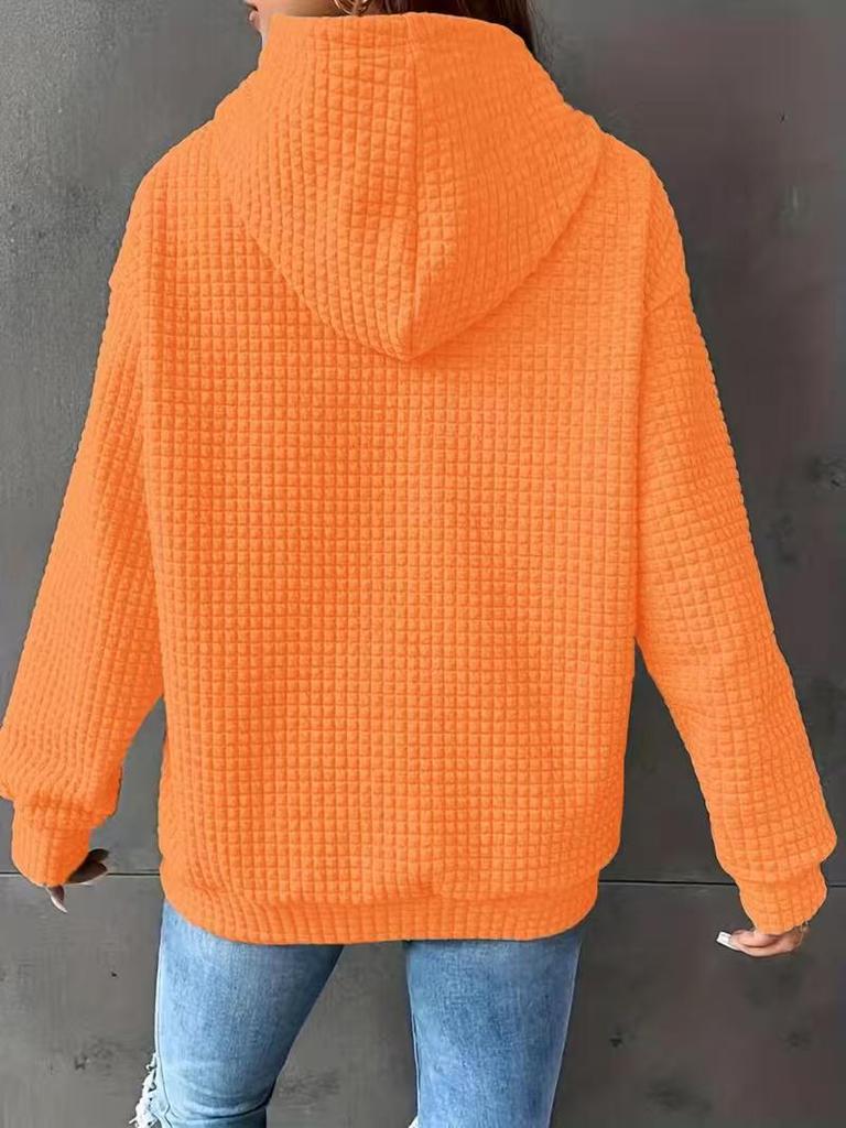 2025 Women's Waffle Knit Hooded Sweatshirt with Pockets - Long Sleeve, Loose Fit Fashion Outerwear