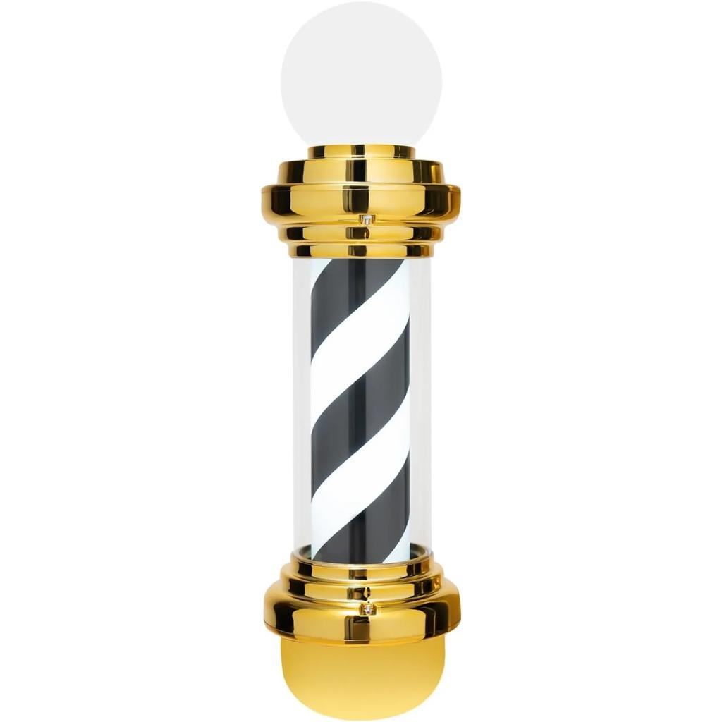 27” Barber Shop LED Pole Light, Golden Black White Rotating Hair Salon Open Sign, IP54 Waterproof, Save Energy, Wall Mount