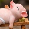 Pink Pig Figurine Decorative Reclining Statue Outdoor for Garden Displays, Courtyard