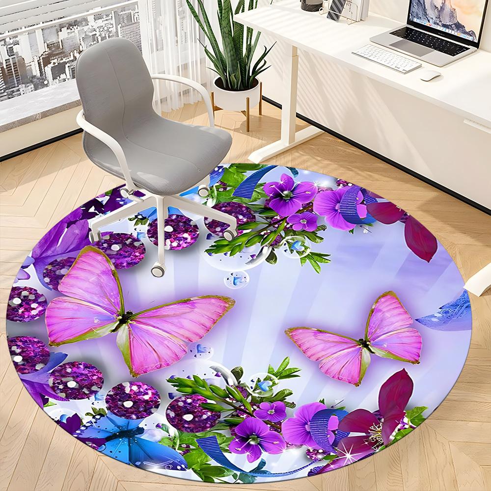 1pc Butterfly Flowers Office Round Rug, Carpet for Office, Gaming, Lightweight Round Floor Mat Yy260205017