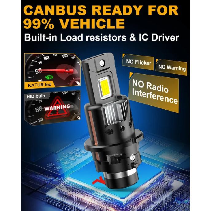 KATUR 2pcs D2S D4S Led Car Headlight Bulb HID Replacement Car Head Lamp 800% Brightness Powerful No Error with Fan Canbus