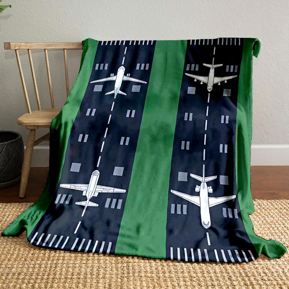 Airplanes on Runways Design Patterned blanket, flannel, suitable for all seasons, home decor, warm and cozy