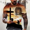 Jesus-Muster Löwe 3D-Druck Sommer Herren O-Ausschnitt T-Shirt Lässig Kurzarm Oversized Pullover Mode Streetwear Herrenbekleidung