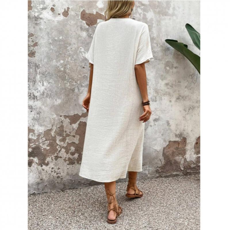 Spring and Summer New Comfortable Loose Fitting Pullover Spliced Short Sleeved Dress for Women