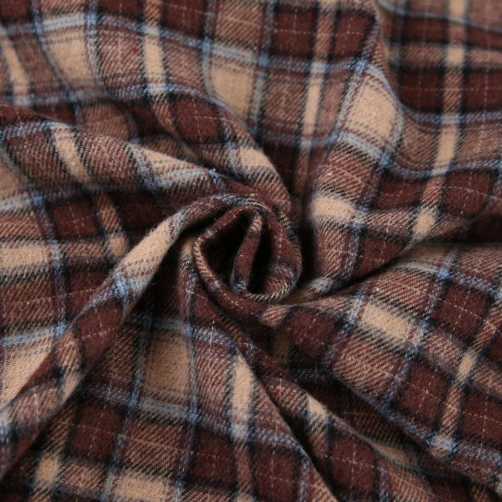 Brune Rutete Bluser Dame Streetwear Langermet Løse Skjorter Casual Nedslått Krage Kontordame Rutete Topper