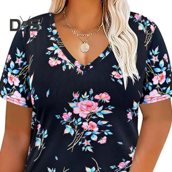 Dameskjorte med korte ermer, avslappet V-hals, løs passform, sommerbluse, basic genser for jobb, fest, ferie, kontor, hjemme
