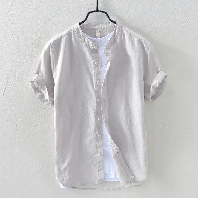 Men's Chinese Style Linen Stand Collar Short-Sleeve Shirt - Summer Casual, Loose Fit