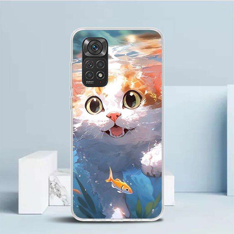 Cartoon Cute Cat Fish Aesthetic Phone Case For Xiaomi Redmi Note 15 14 14S 13 12S 12 Pro Plus 11S 11 11T 11E 10S 10 + Soft TPU B