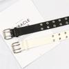 Women Punk Chain Belt Adjustable Double Eyelet Grommet Metal Buckle Leather Waistband for Jeans