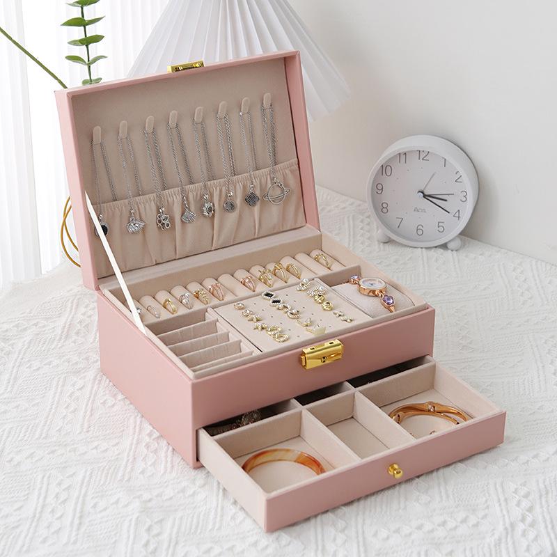 Elegant Jewelry Storage Box with Multi-Functional Drawers for Rings, Earrings, Necklaces, and Ornaments - Perfect for Home Display.