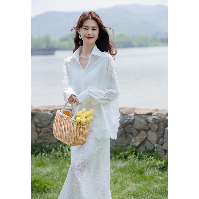 Mokana Women's Lace Ruffle Skirt & Long-Sleeve Shirt Set