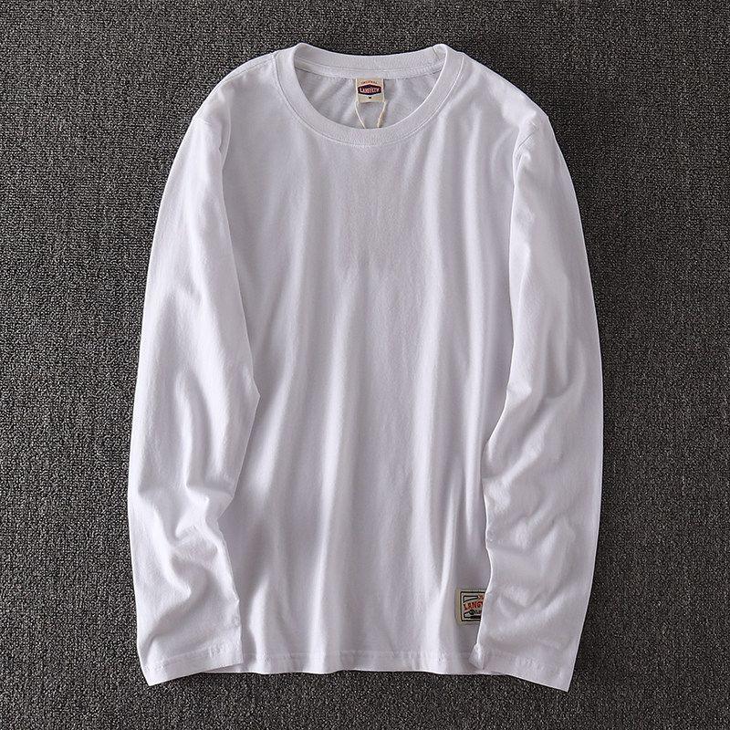 Style Loose Heavy Weight Pure Cotton Washed Long-T-Shirt Men's Clothing Tops Casual round Neck All-Matching Pure Color Bottoming Shirt Fashion
