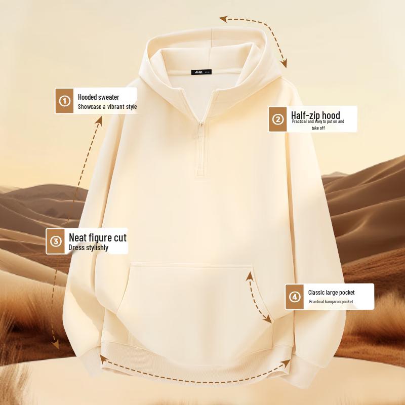 JEEP Men's Casual Half-Zip Hooded Sweatshirt